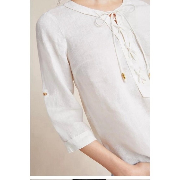 Anthropologie Maeve Cream Lace-Up Blouse size 4 - Picture 10 of 10